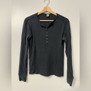 John Varvatos Charcoal Ribbed Cotton Grey Henley Small Slim Fit